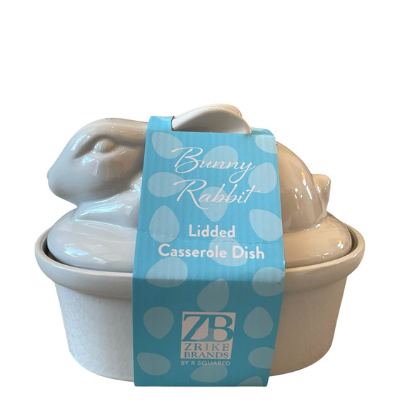 Zrike Brands Easter Bunny Rabbit Lidded Casserole Dish White Ceramic NEW - Picture 4 of 15